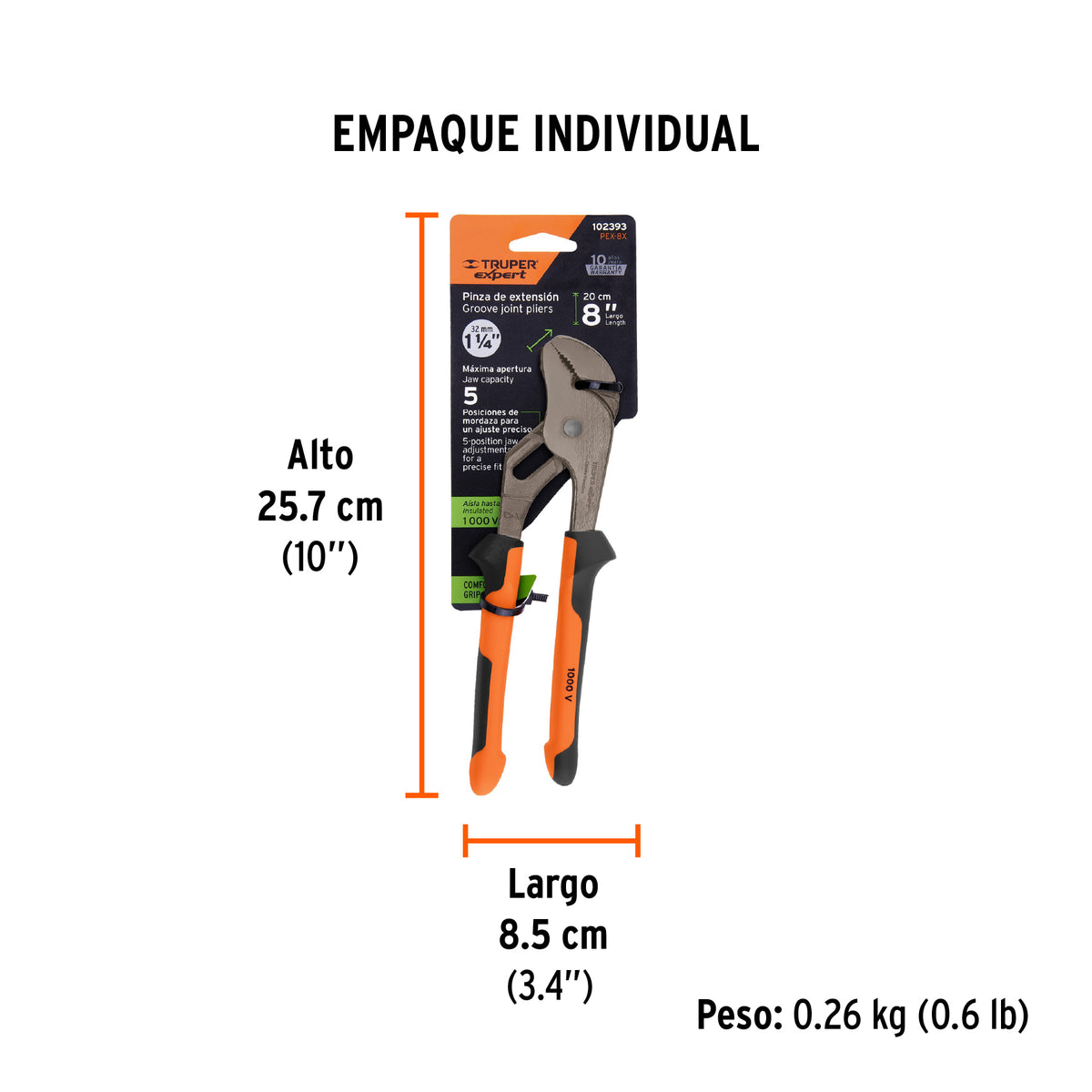 Pinzas de extensión 8" mango Comfort Grip, TRUPER EXPERT