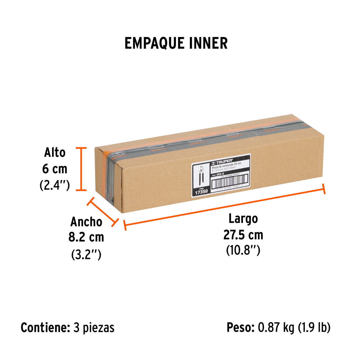 Pinza de extensión 8", mango de vinil