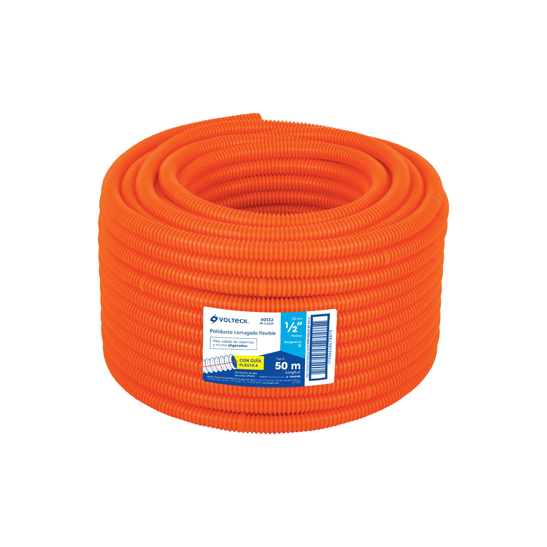 Poliducto corrugado flexible,1/2',con guía,rollo 50m,Volteck