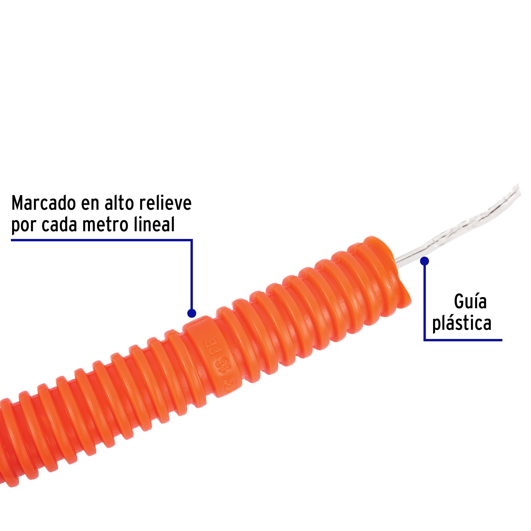 Poliducto corrugado flexible,1/2',con guía,rollo 50m,Volteck