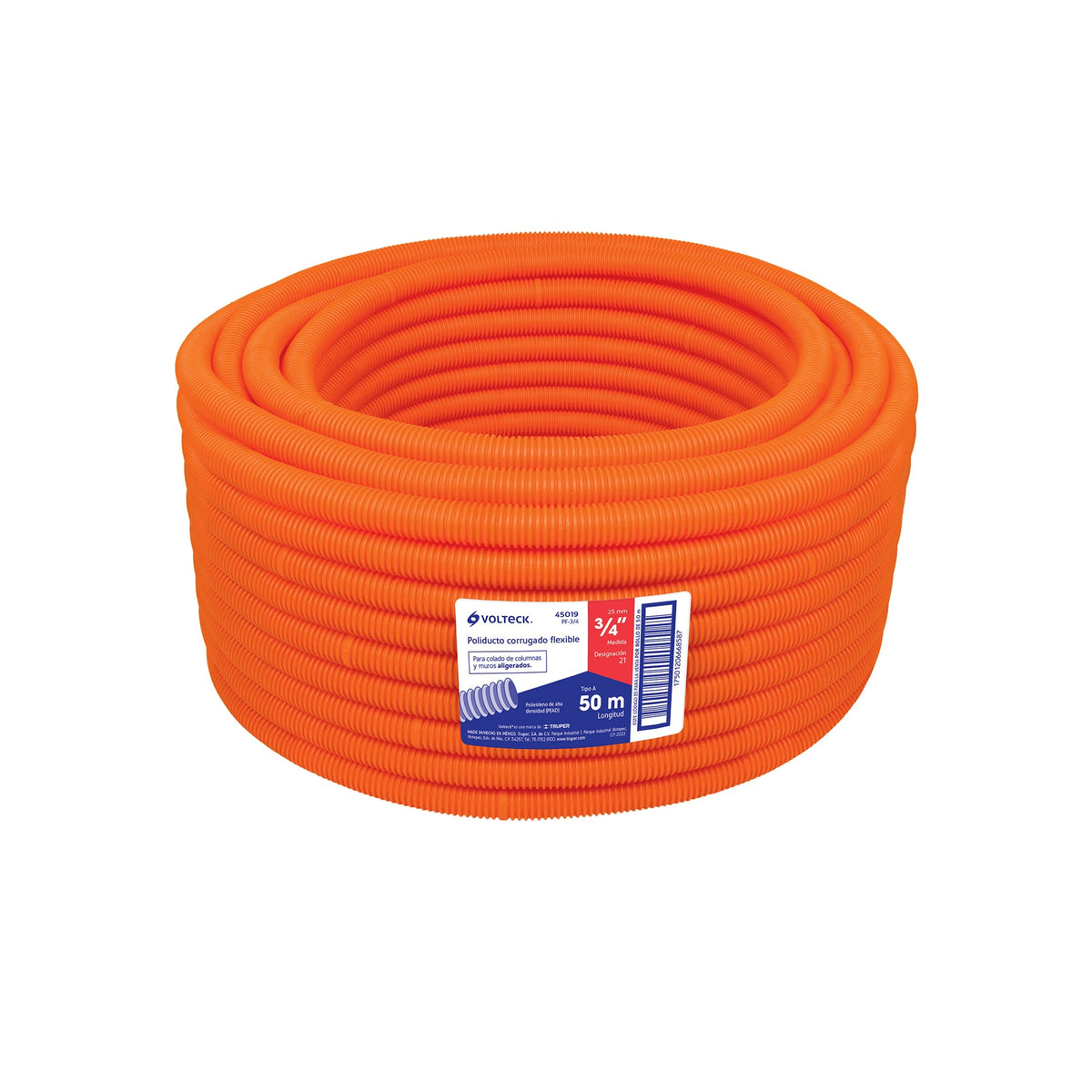 Tubo corrugado flexible, 3/4", rollo 50 m, Volteck
