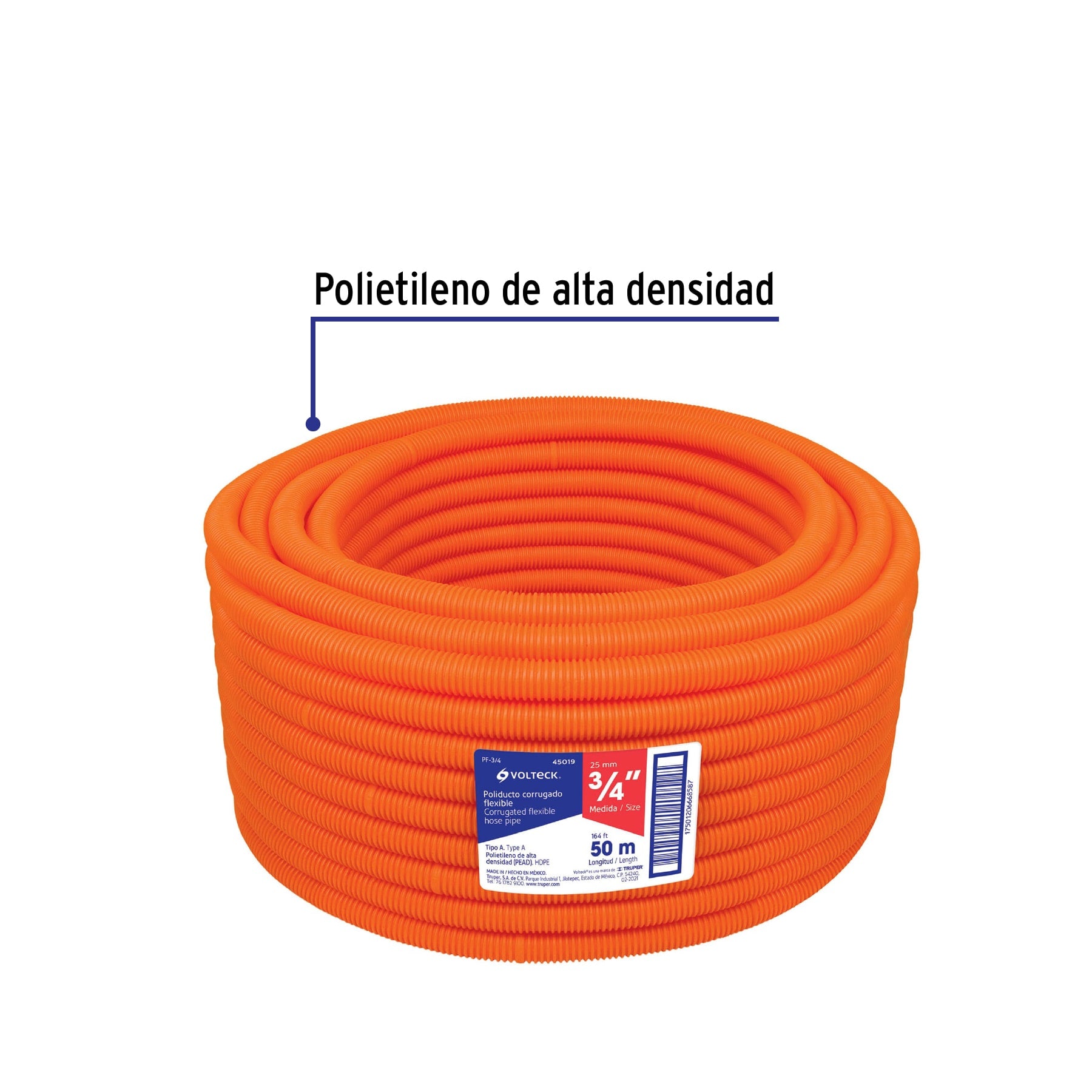 Tubo corrugado flexible, 3/4", rollo 50 m, Volteck