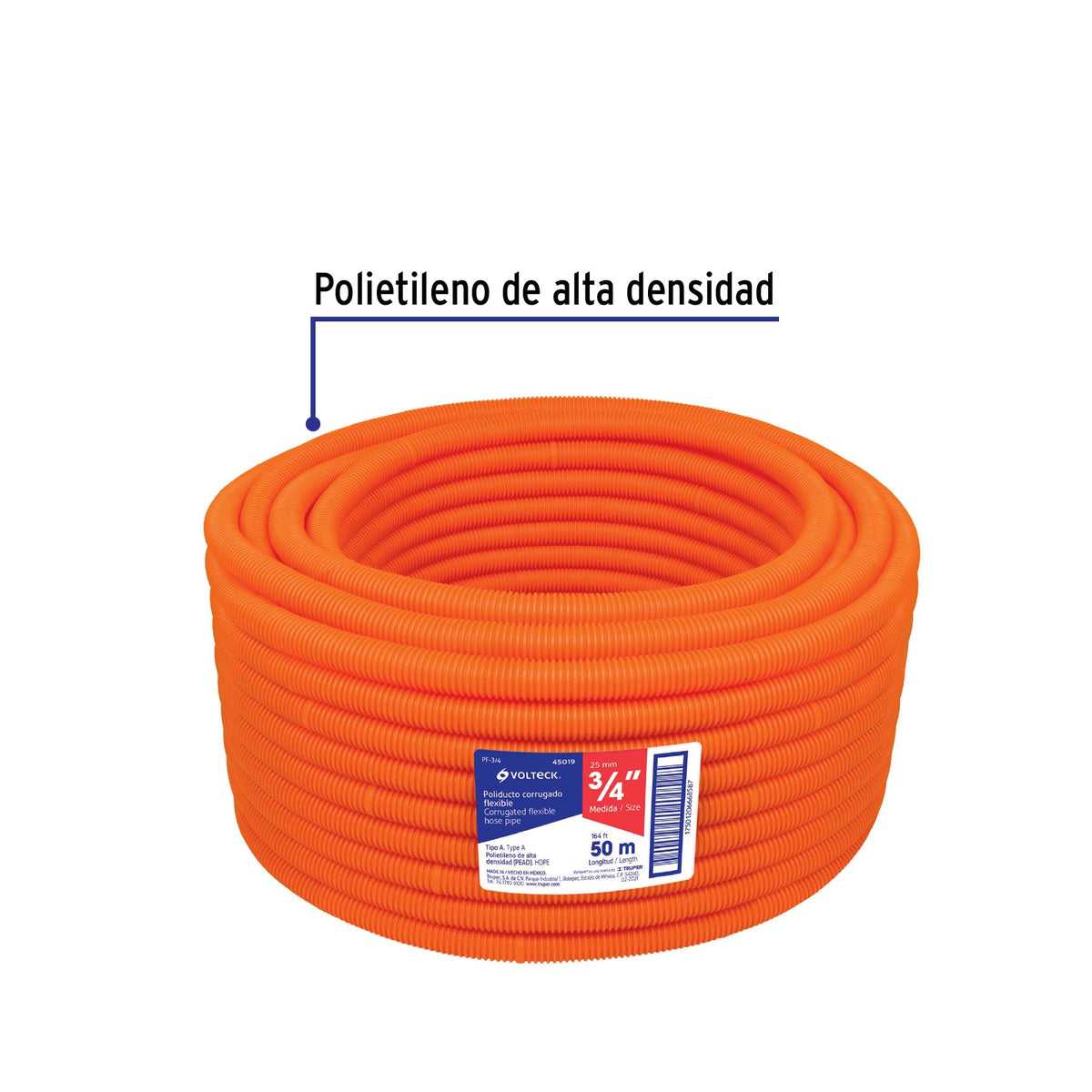 Tubo corrugado flexible, 3/4", rollo 50 m, Volteck