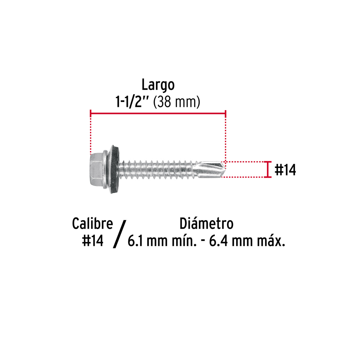 Pijas punta de broca, 1-1/2" con rondanas, caja con 50 pzas