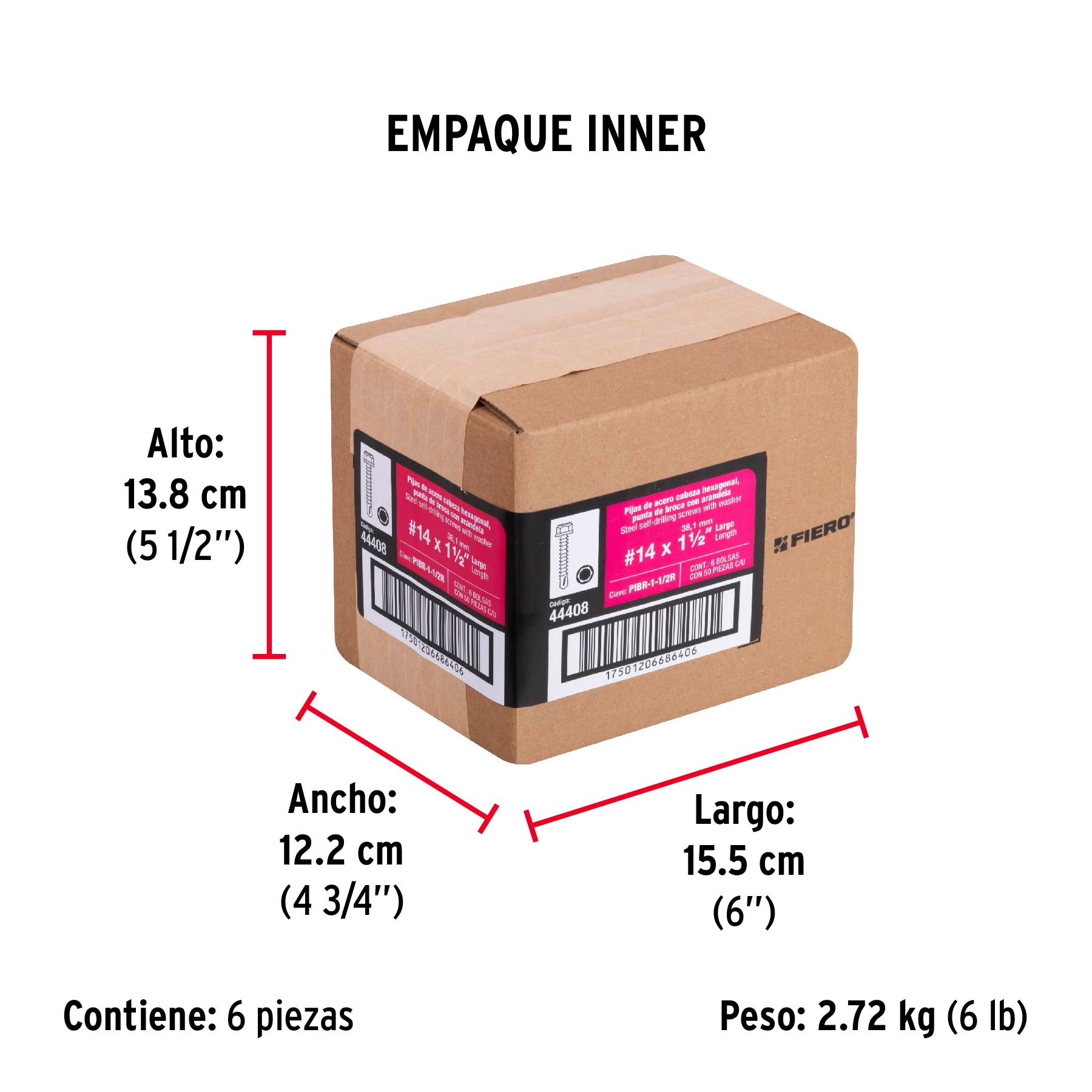 Pijas punta de broca, 1-1/2" con rondanas, caja con 50 pzas
