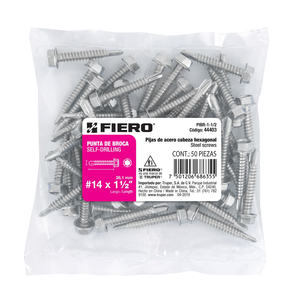 Pijas punta de broca, 1-1/2", caja con 50 pzas
