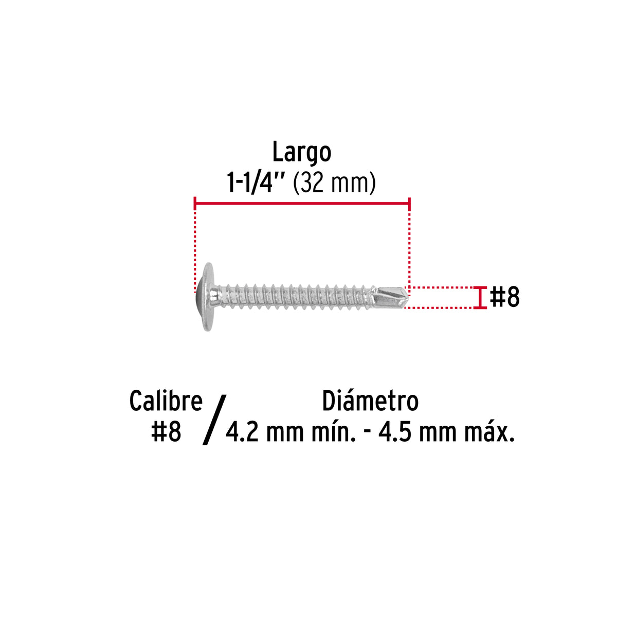 Pijas punta de broca 1-1/4", cabeza cruz, caja con 100 pzas