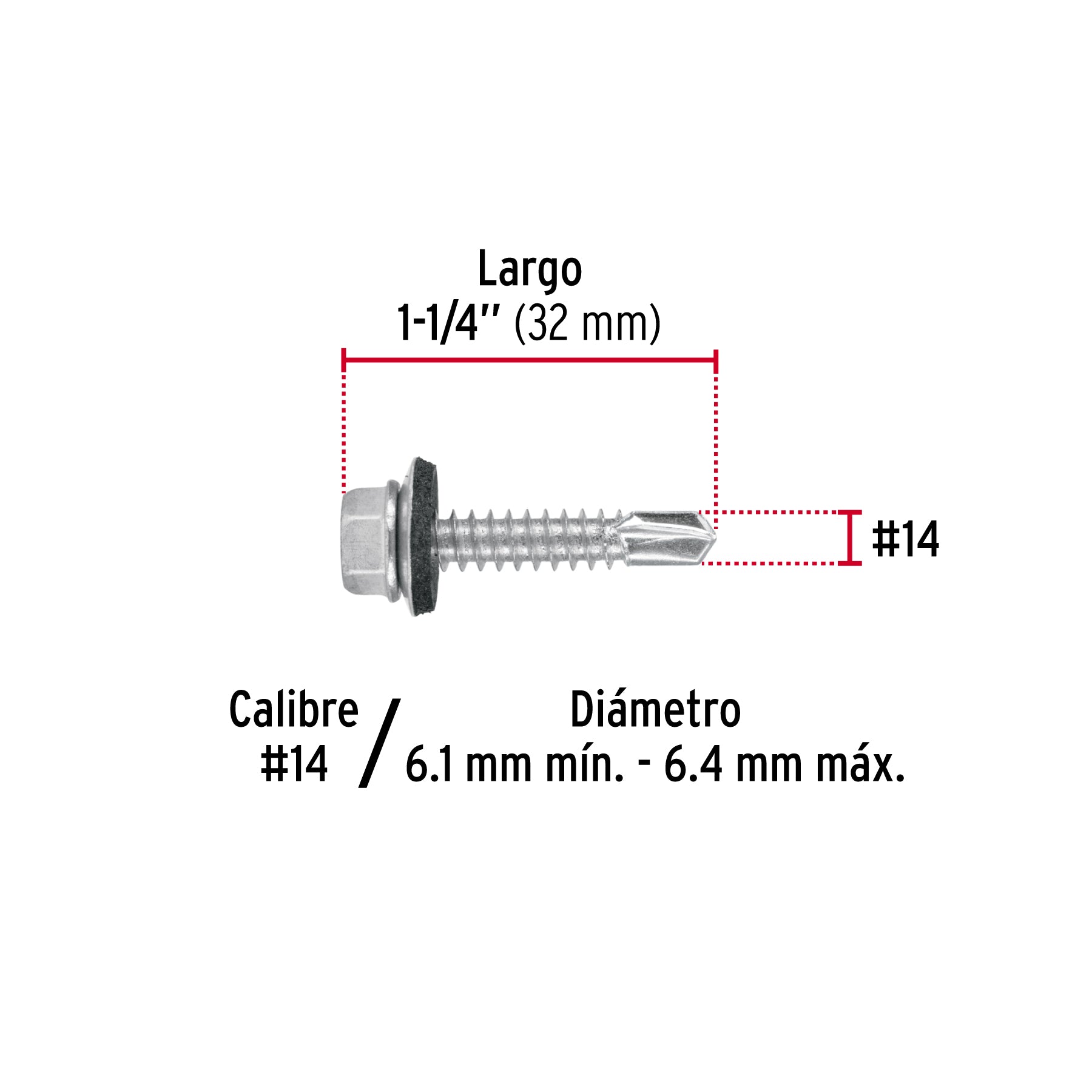 Pijas punta de broca, 1-1/4" con rondanas, caja con 50 pzas