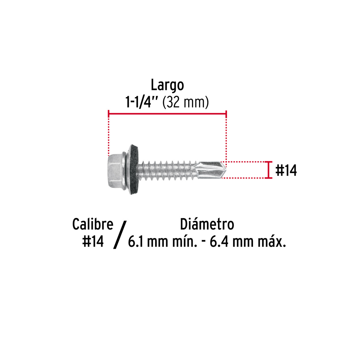 Pijas punta de broca, 1-1/4" con rondanas, caja con 50 pzas