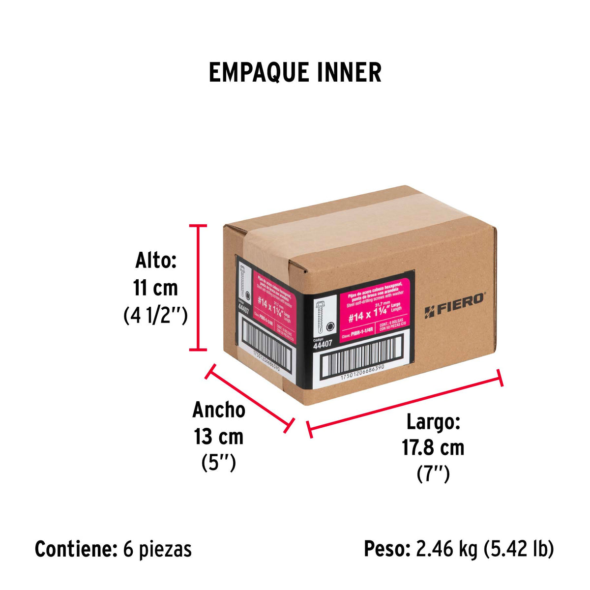 Pijas punta de broca, 1-1/4" con rondanas, caja con 50 pzas