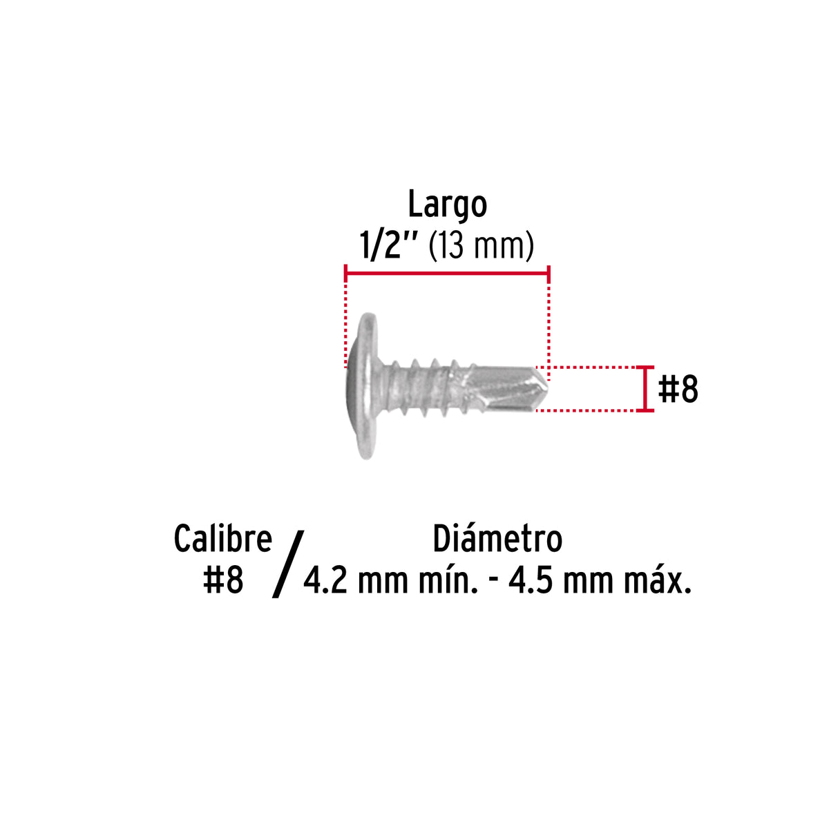 Pijas punta de broca 1/2", cabeza cruz, caja con 100 pzas