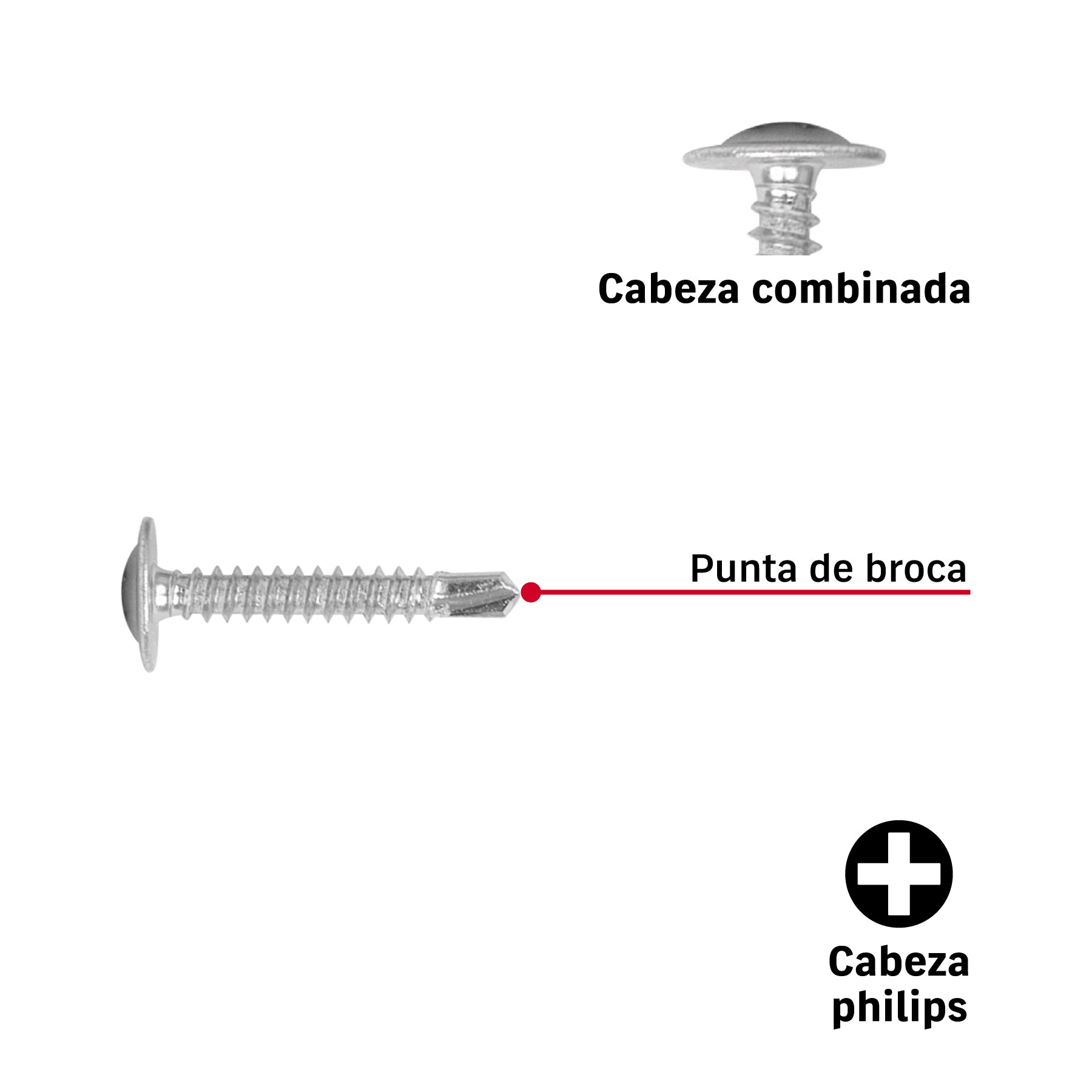 Pijas punta de broca 1", cabeza cruz, caja con 100 pzas