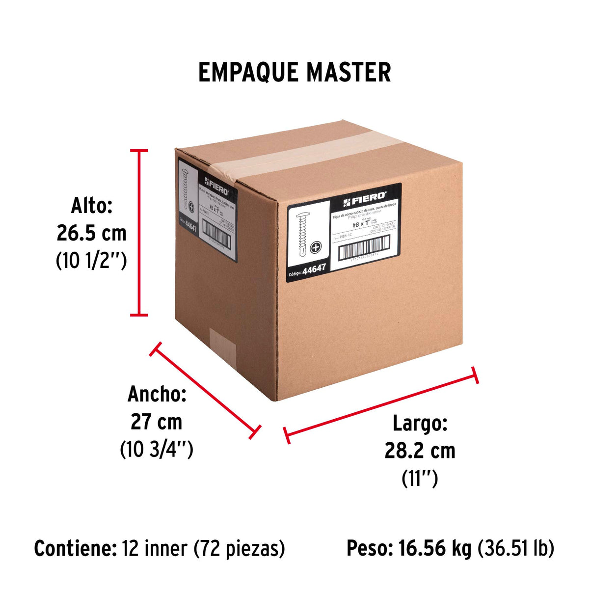 Pijas punta de broca 1", cabeza cruz, caja con 100 pzas