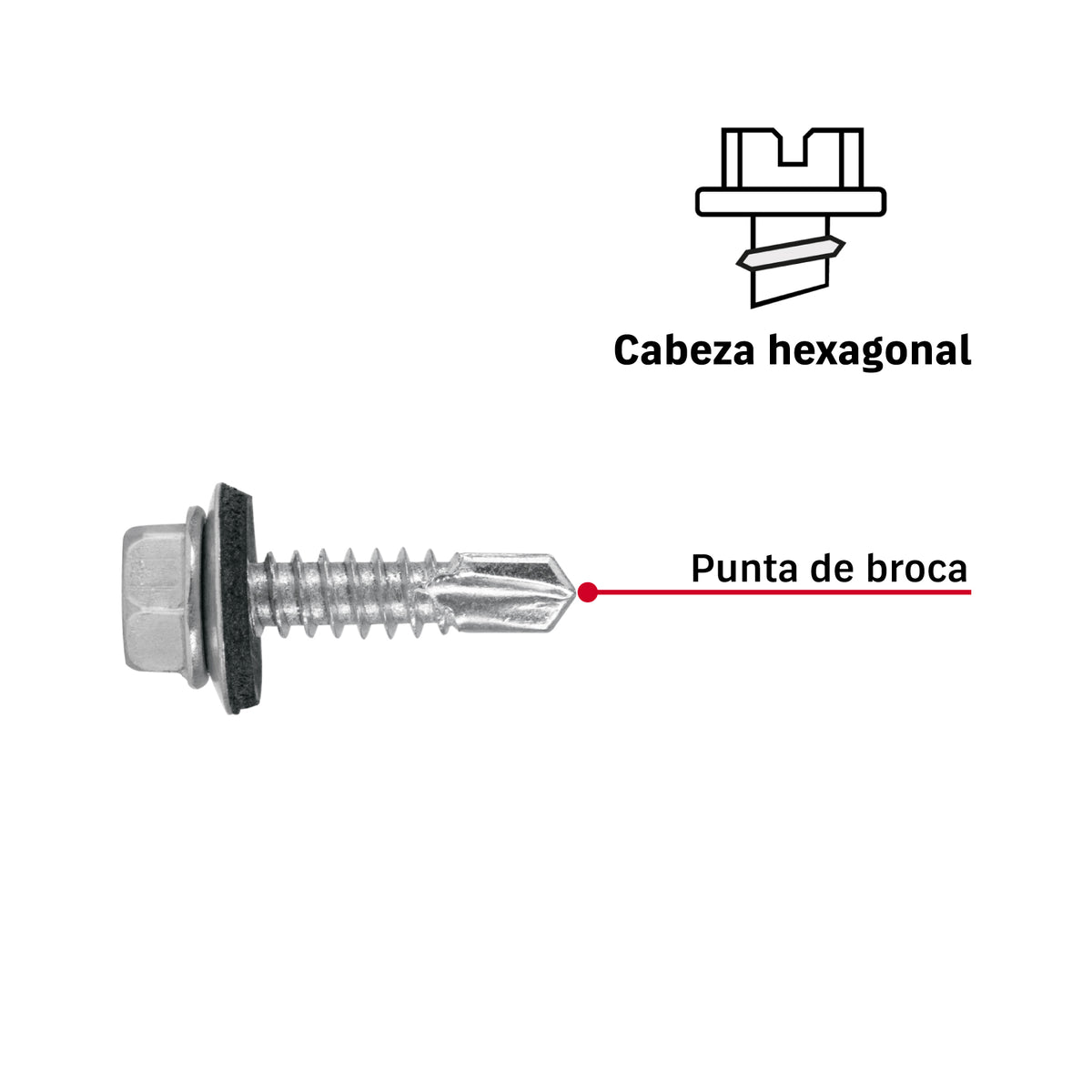 Pijas punta de broca, 1" con rondanas, caja con 100 pzas