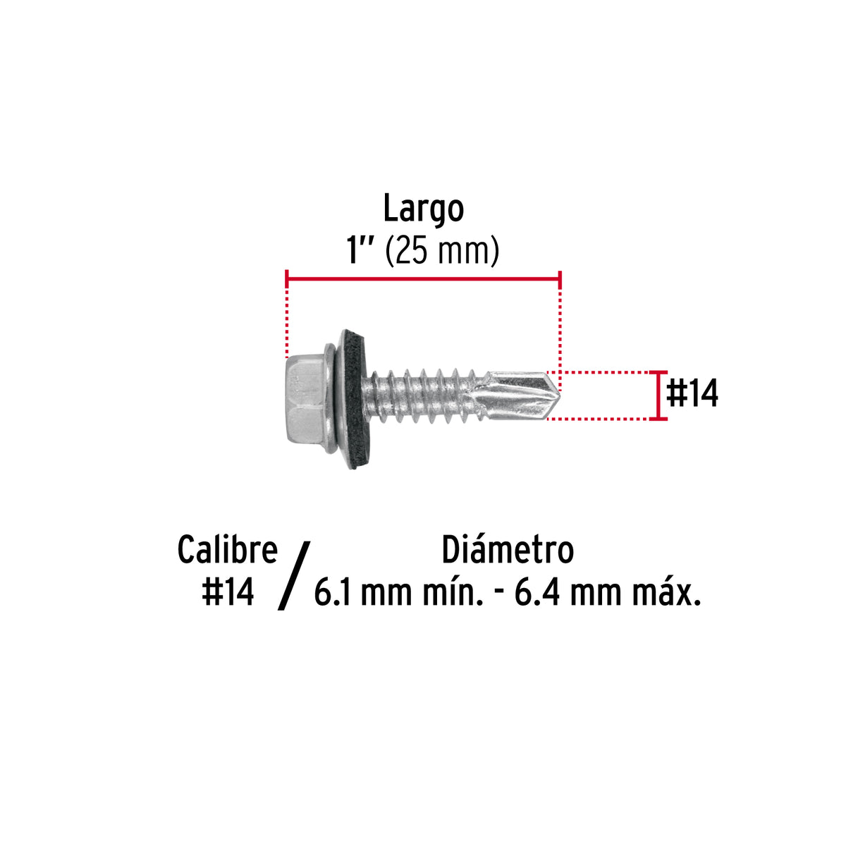 Pijas punta de broca, 1" con rondanas, caja con 100 pzas