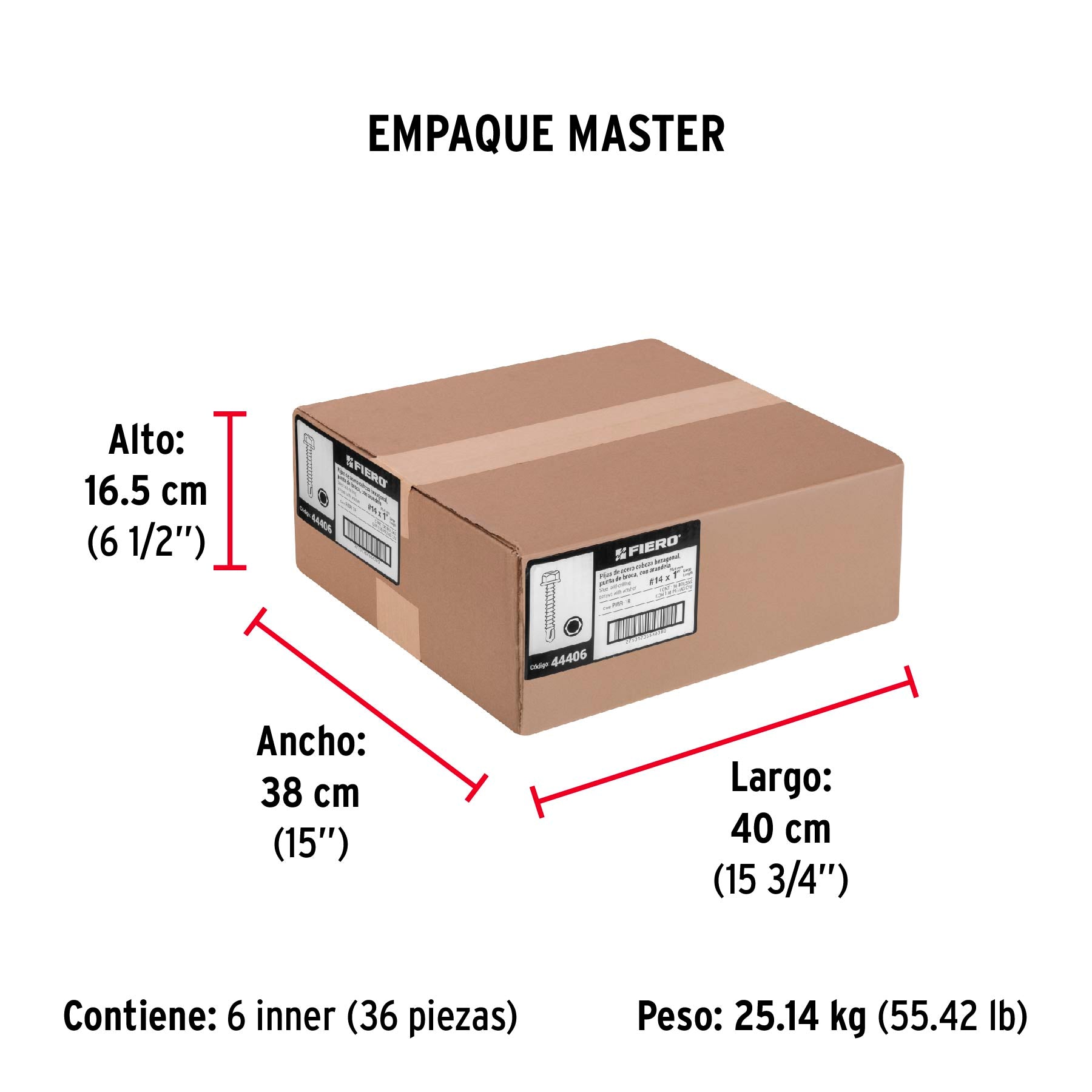Pijas punta de broca, 1" con rondanas, caja con 100 pzas