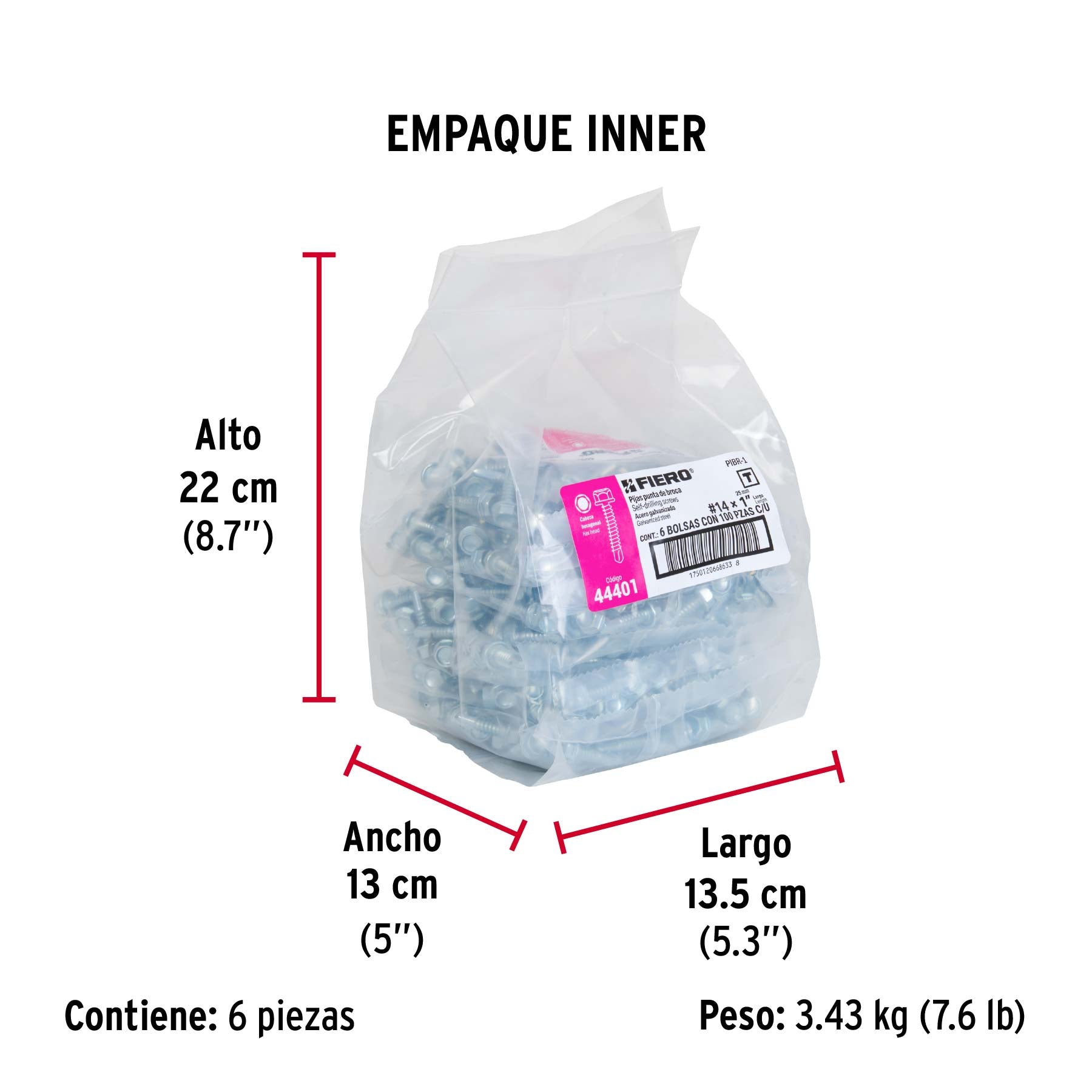 Pijas punta de broca, 1", caja con 100 pzas