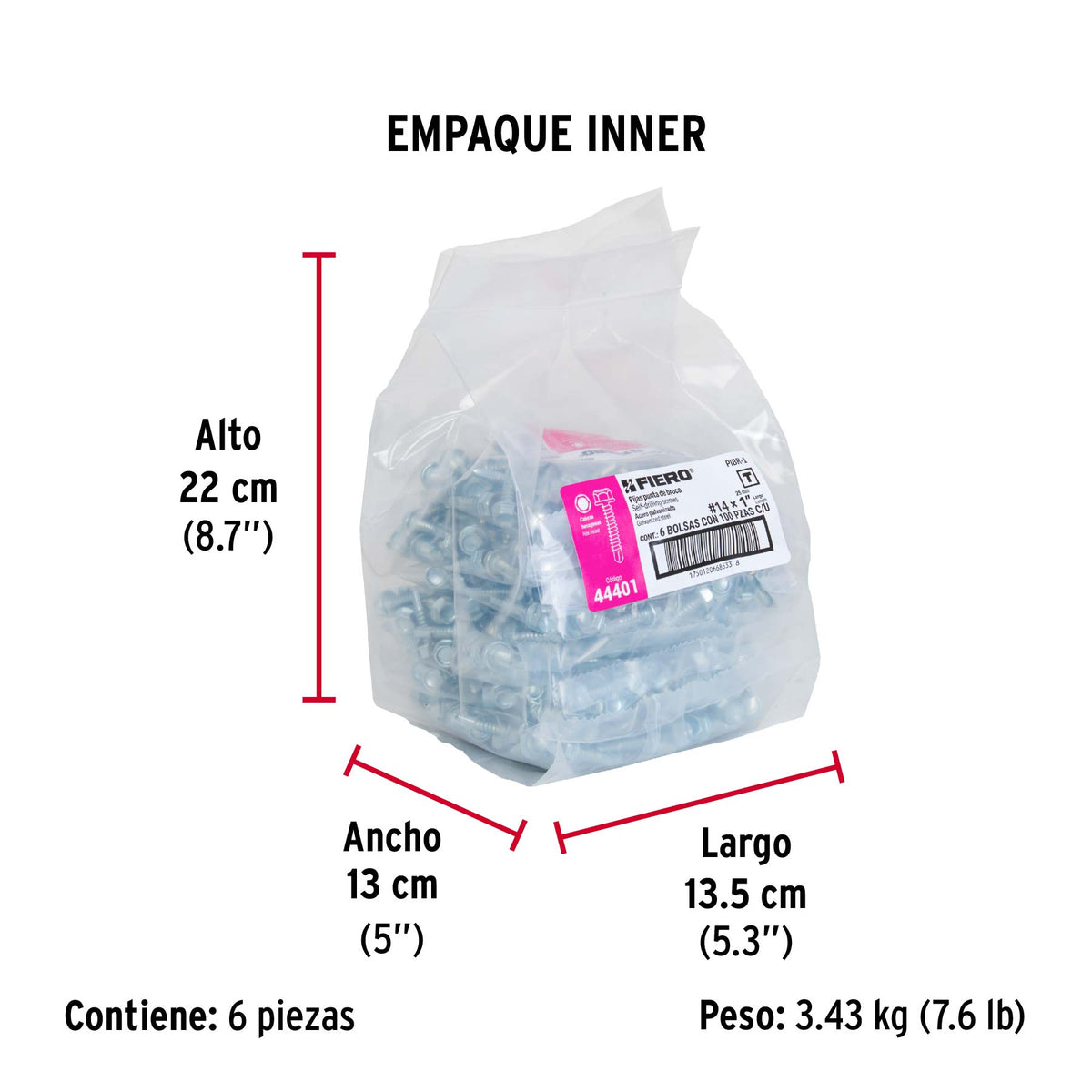 Pijas punta de broca, 1", caja con 100 pzas