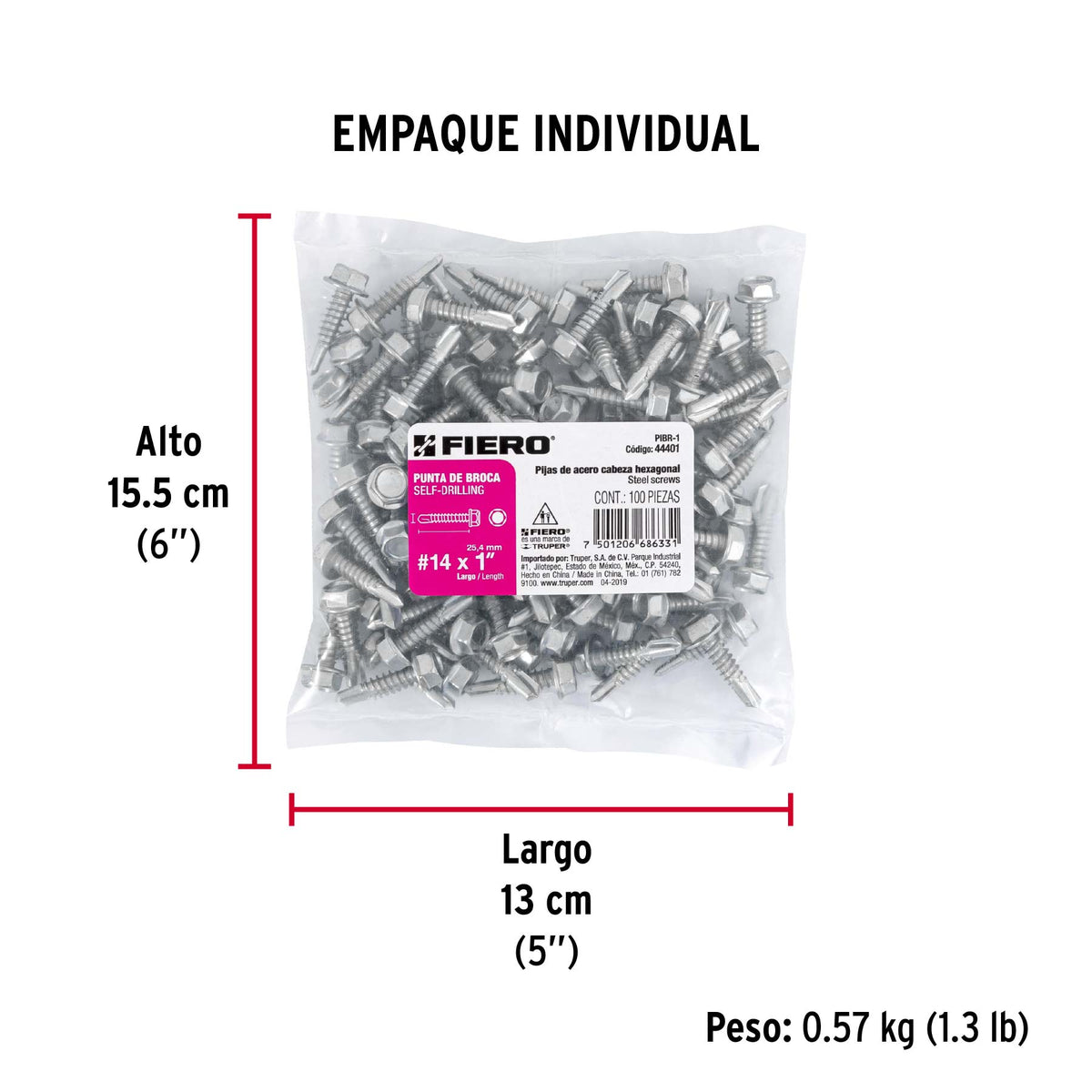 Pijas punta de broca, 1", caja con 100 pzas