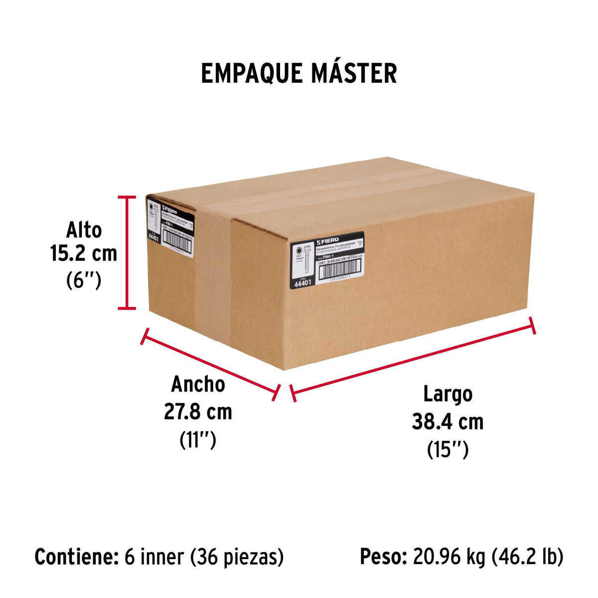 Pijas punta de broca, 1", caja con 100 pzas