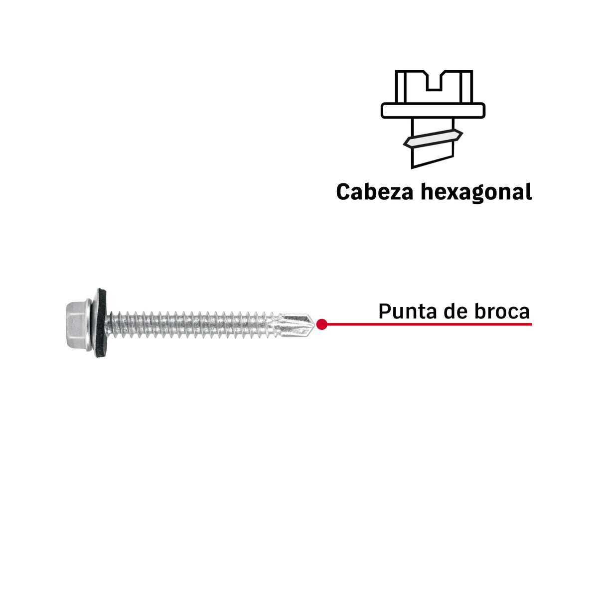 Pijas punta de broca, 2" con rondanas, caja con 50 pzas