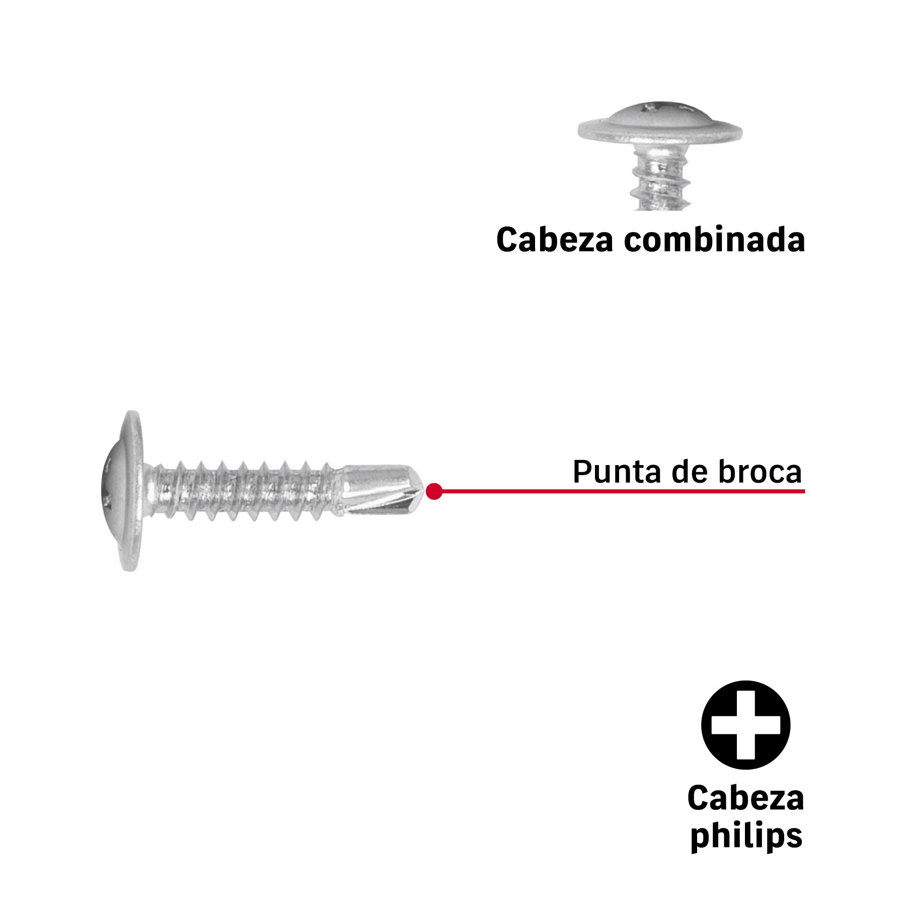 Pijas punta de broca 3/4", cabeza cruz, caja con 100 pzas