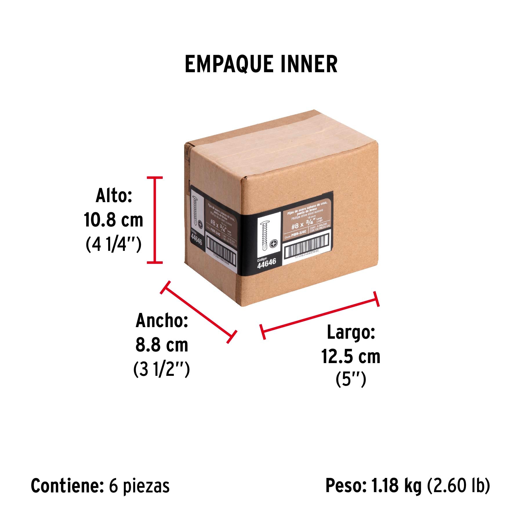 Pijas punta de broca 3/4", cabeza cruz, caja con 100 pzas