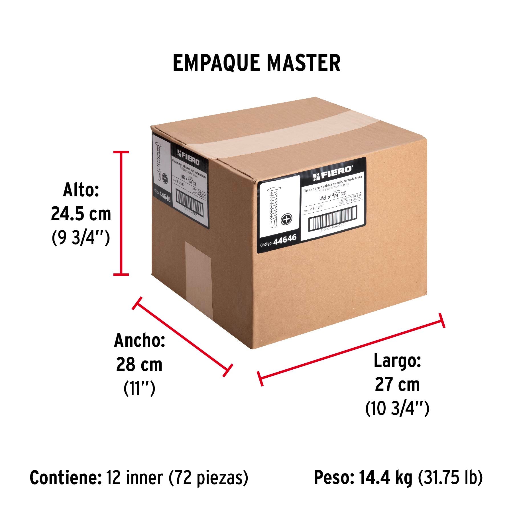 Pijas punta de broca 3/4", cabeza cruz, caja con 100 pzas