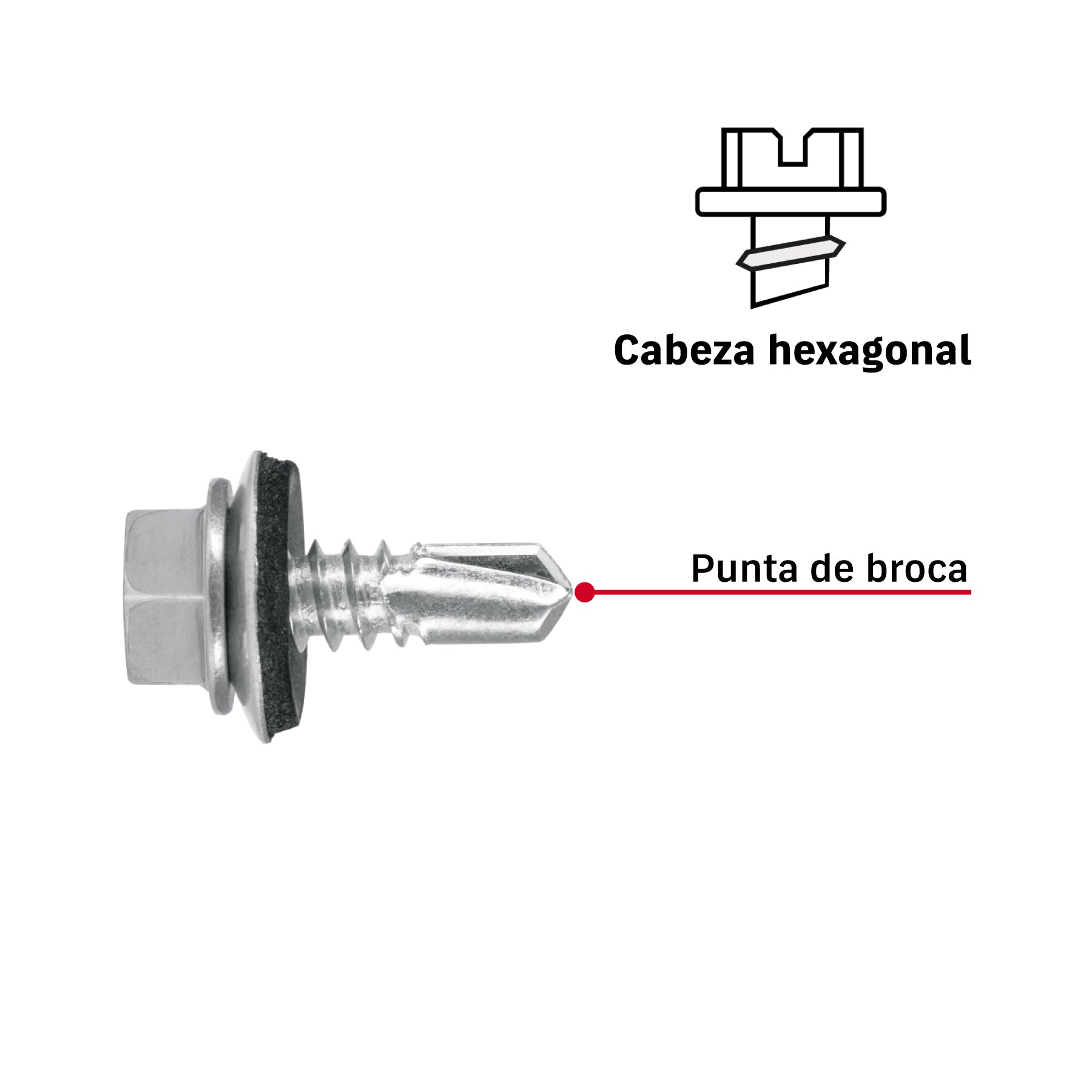 Pijas punta de broca, 3/4" con rondanas, caja con 100 pzas