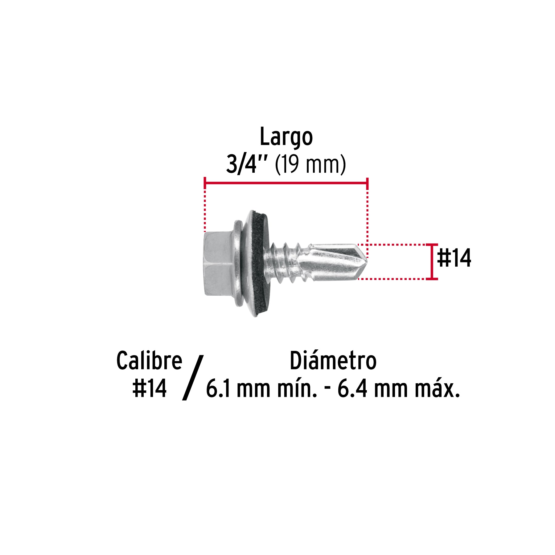 Pijas punta de broca, 3/4" con rondanas, caja con 100 pzas