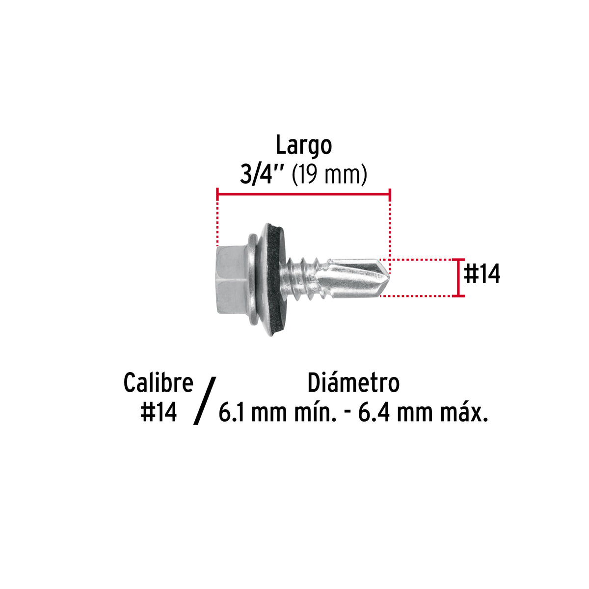Pijas punta de broca, 3/4" con rondanas, caja con 100 pzas