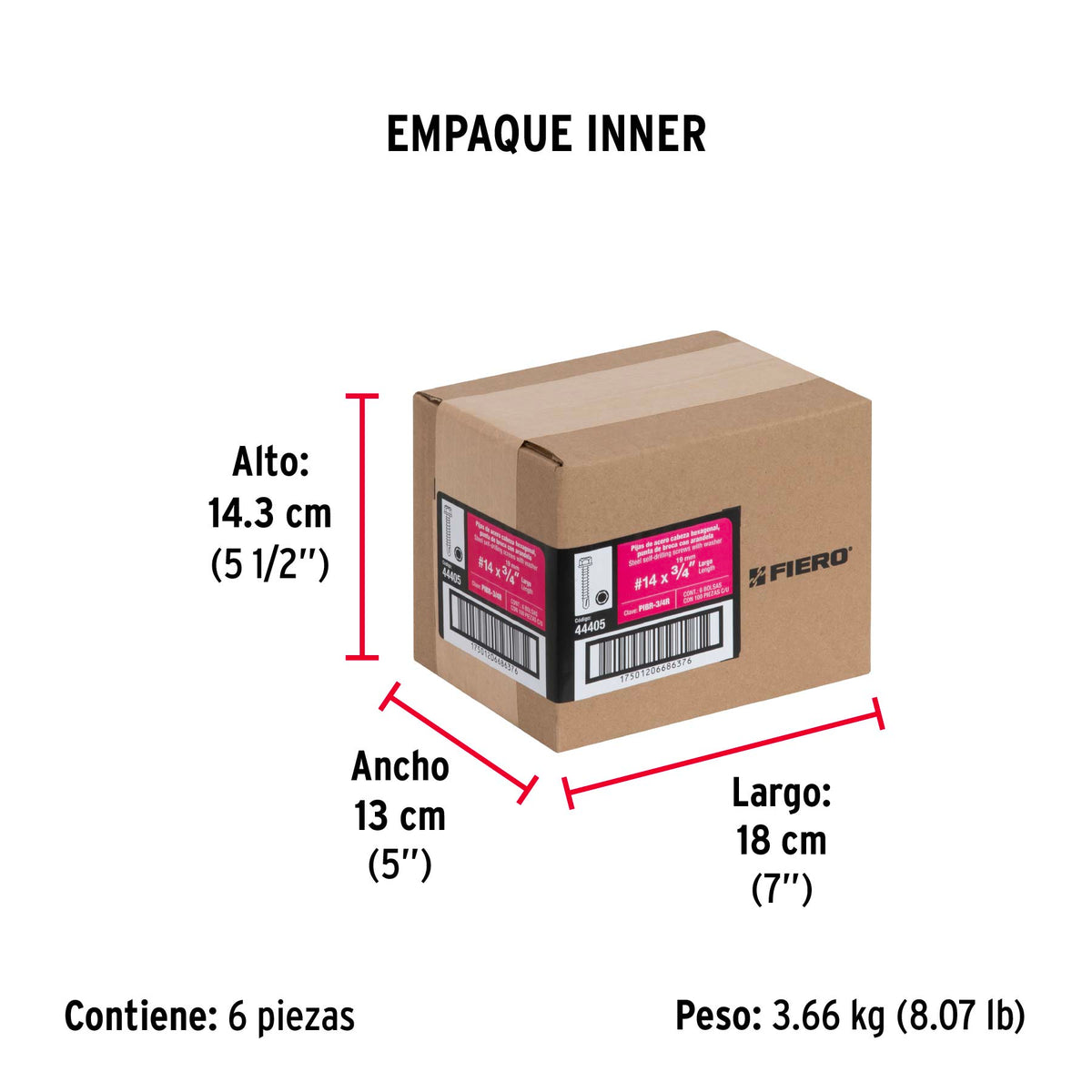 Pijas punta de broca, 3/4" con rondanas, caja con 100 pzas