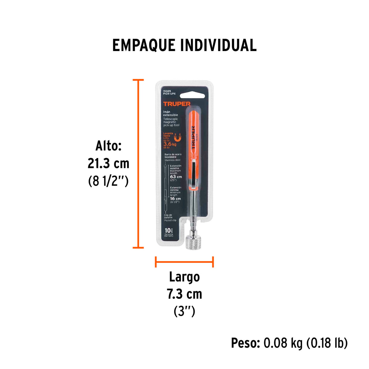 Imán extensible de acero inoxidable, 3.6 kg
