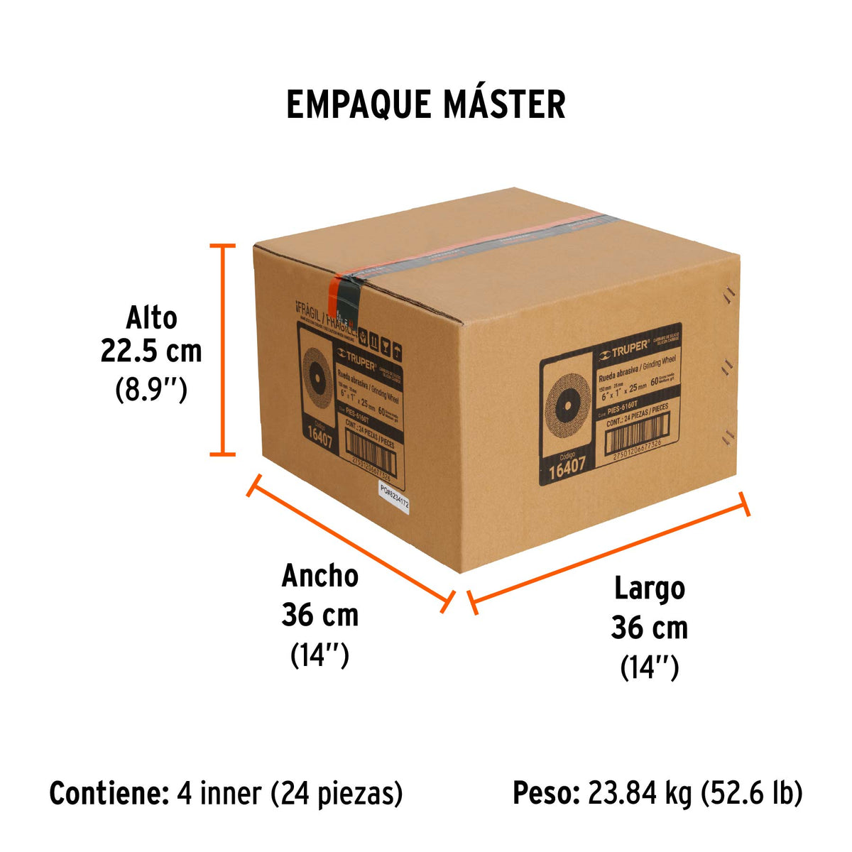 Rueda abrasiva p/esmeril 6"x25mm, carburo silicio, grano 60