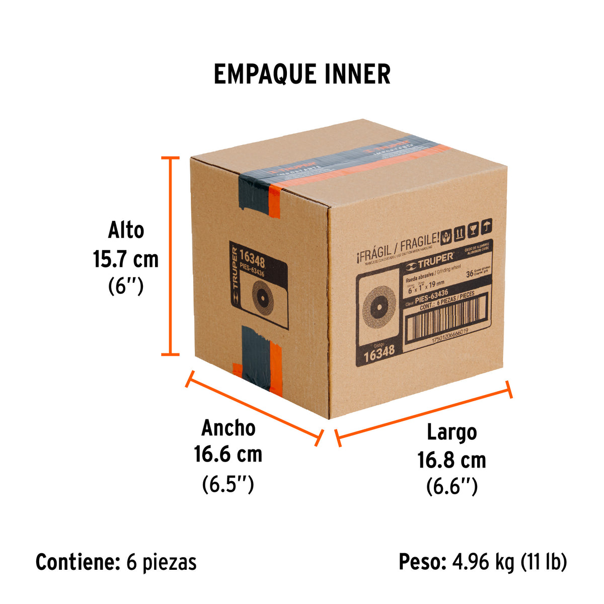 Piedra para esmeril 6 x 3/4" óxido de aluminio, grano 36