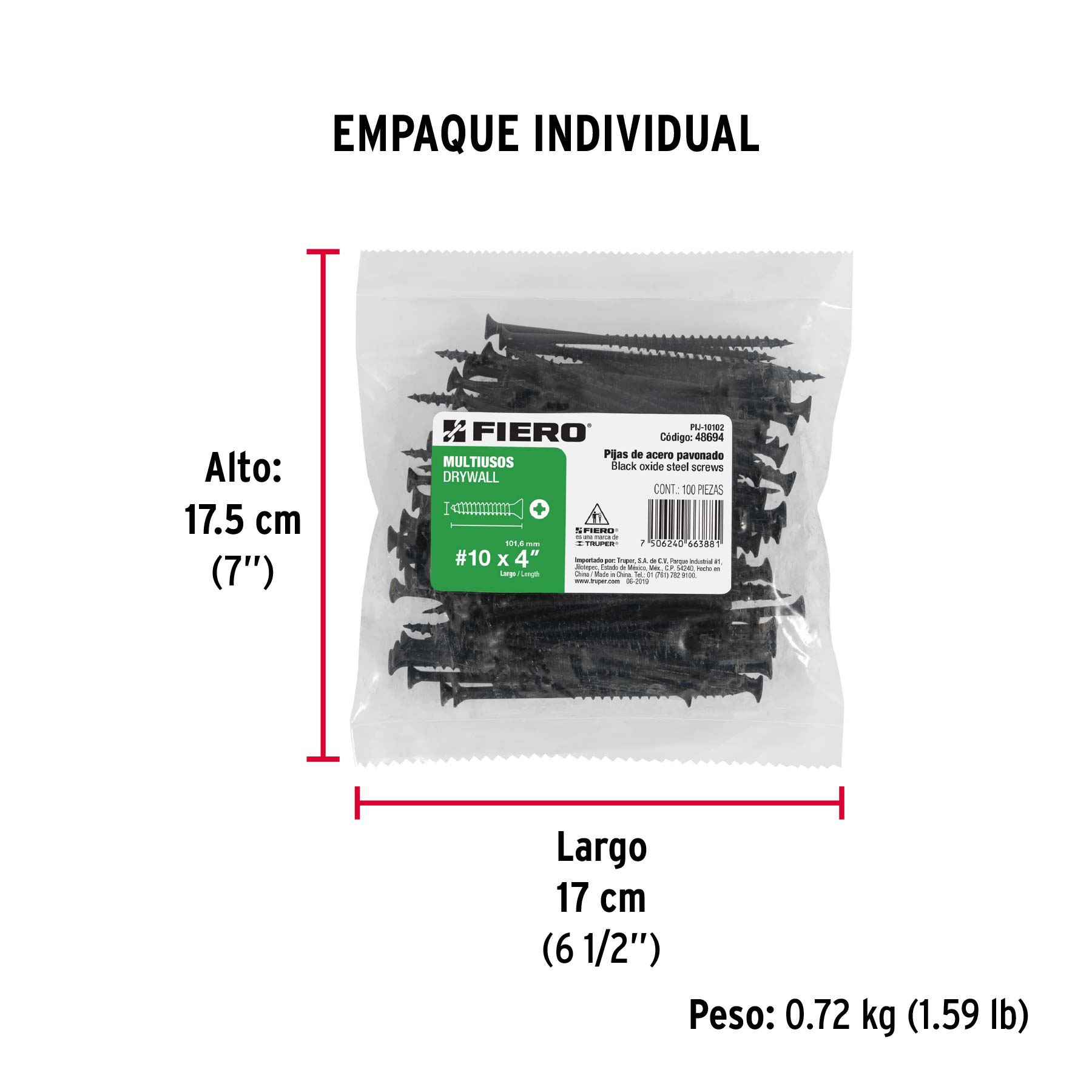 Pijas multiusos 10 x 4" caja con 100 piezas