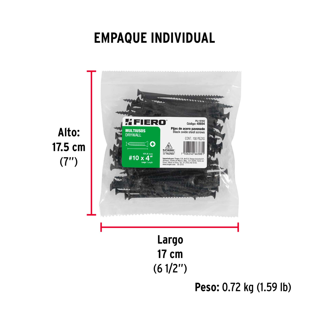 Pijas multiusos 10 x 4" caja con 100 piezas