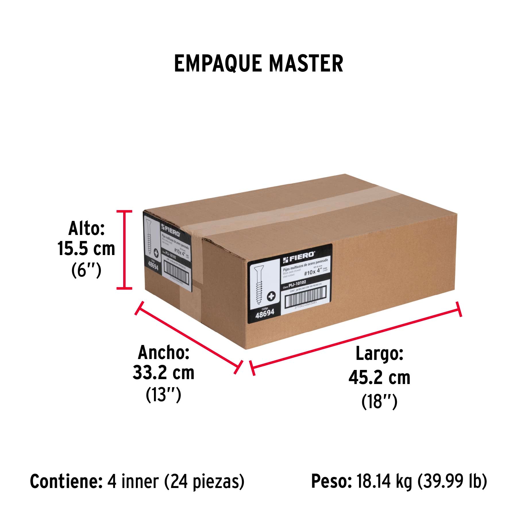 Pijas multiusos 10 x 4" caja con 100 piezas