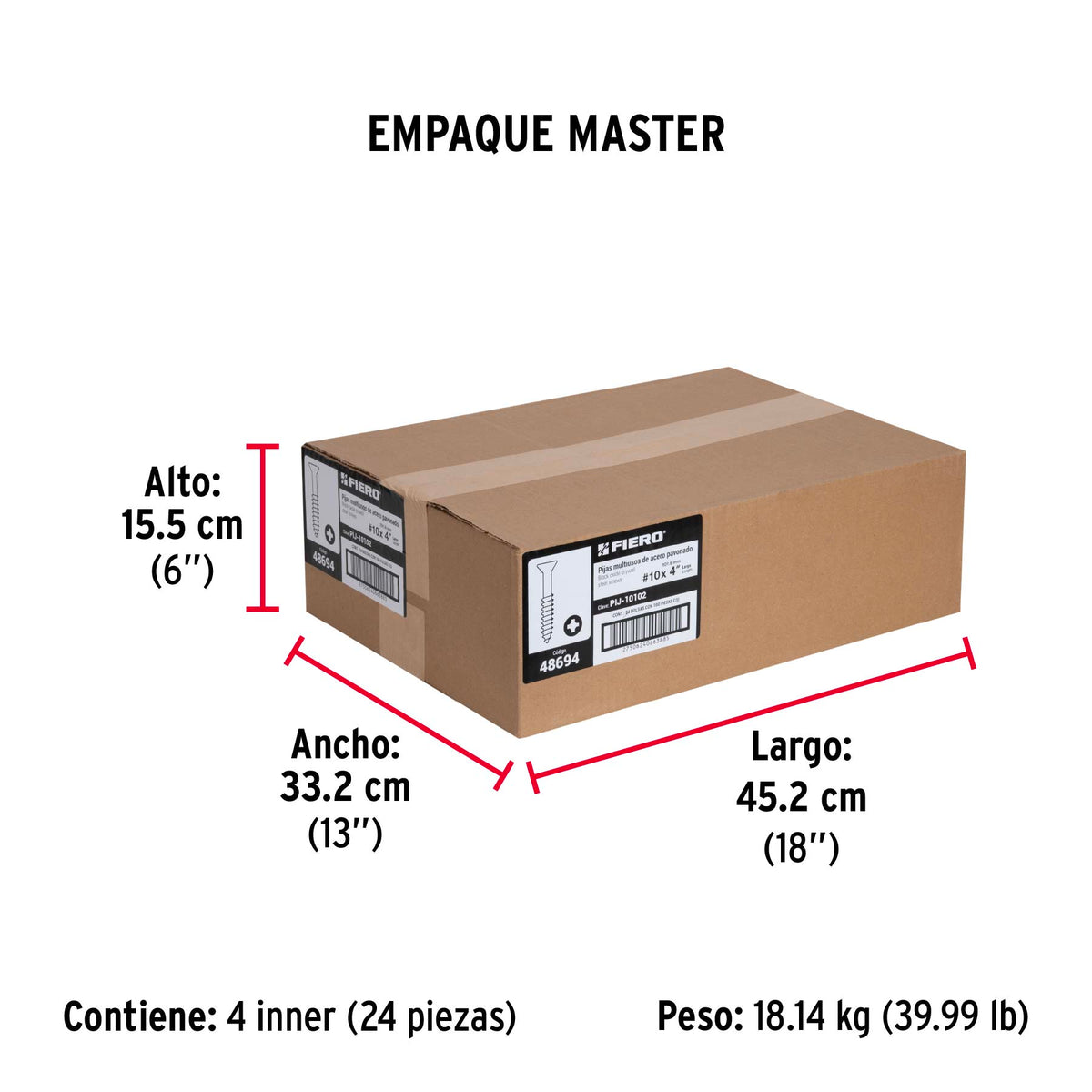 Pijas multiusos 10 x 4" caja con 100 piezas