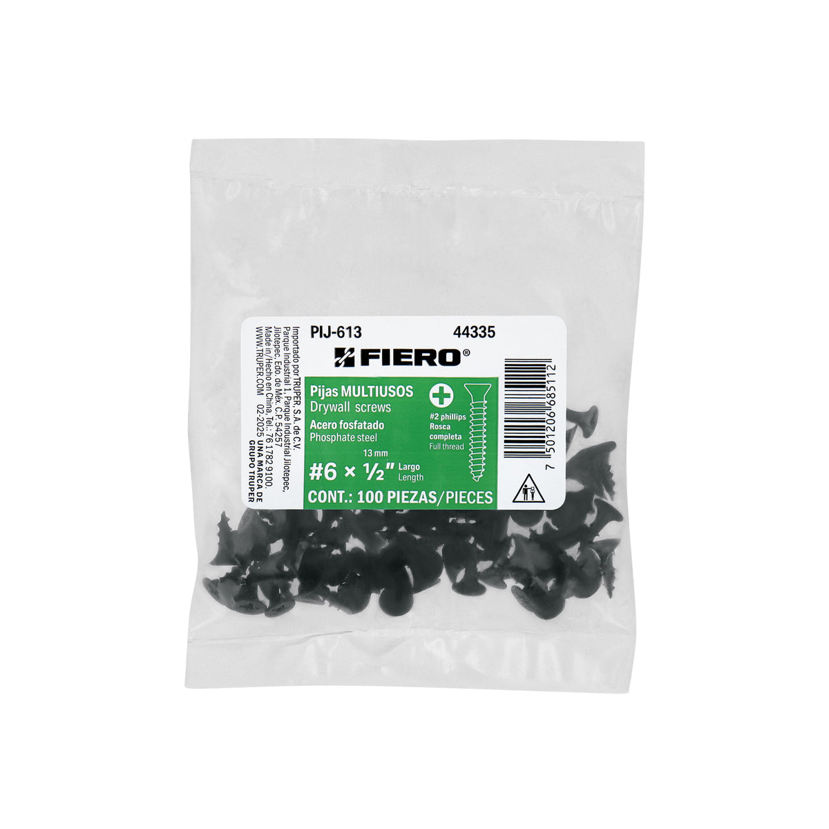 Pijas multiusos 6 x 1/2", caja con 100 piezas