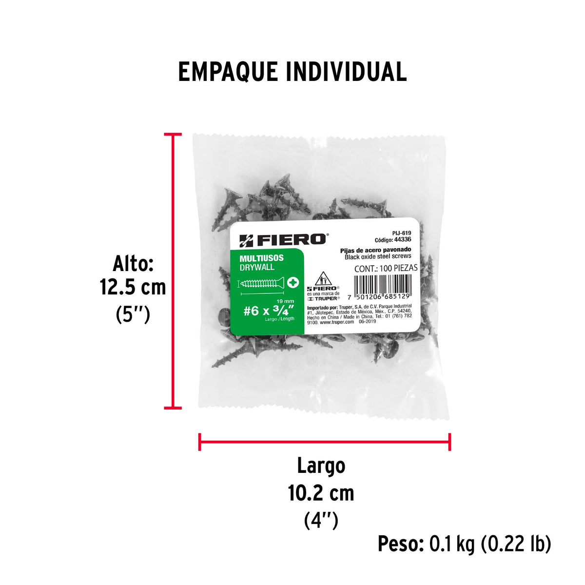 Pijas multiusos 6 x 3/4", caja con 100 piezas