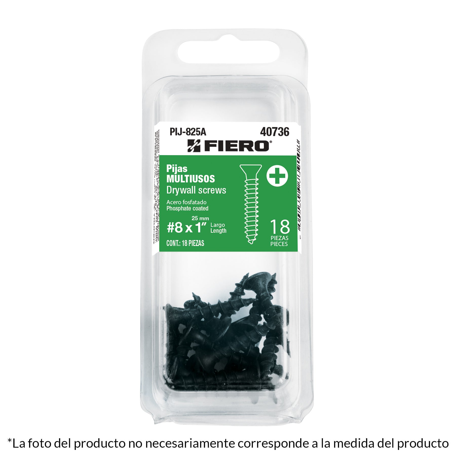 Blíster con 10 pijas multiusos, #8 x 2' , Fiero