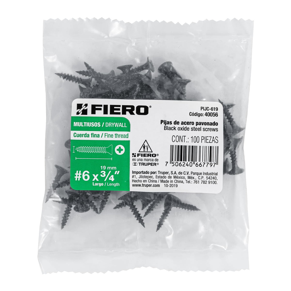 Pija multiusos 6 x 3/4", cuerda cerrada, caja con 100 piezas