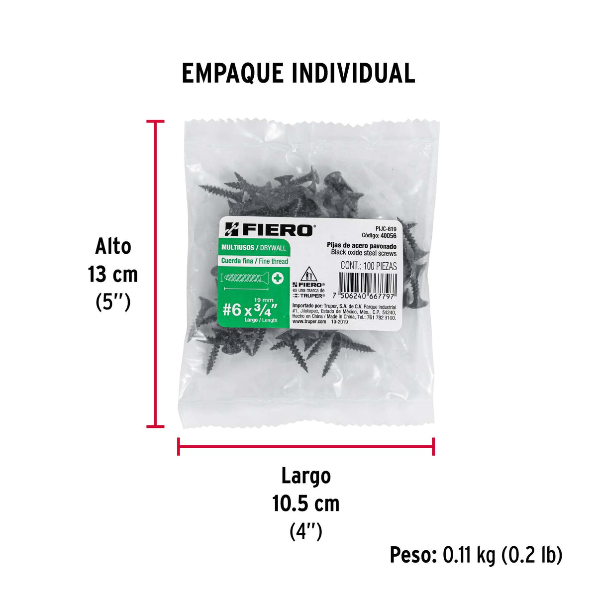 Pija multiusos 6 x 3/4", cuerda cerrada, caja con 100 piezas