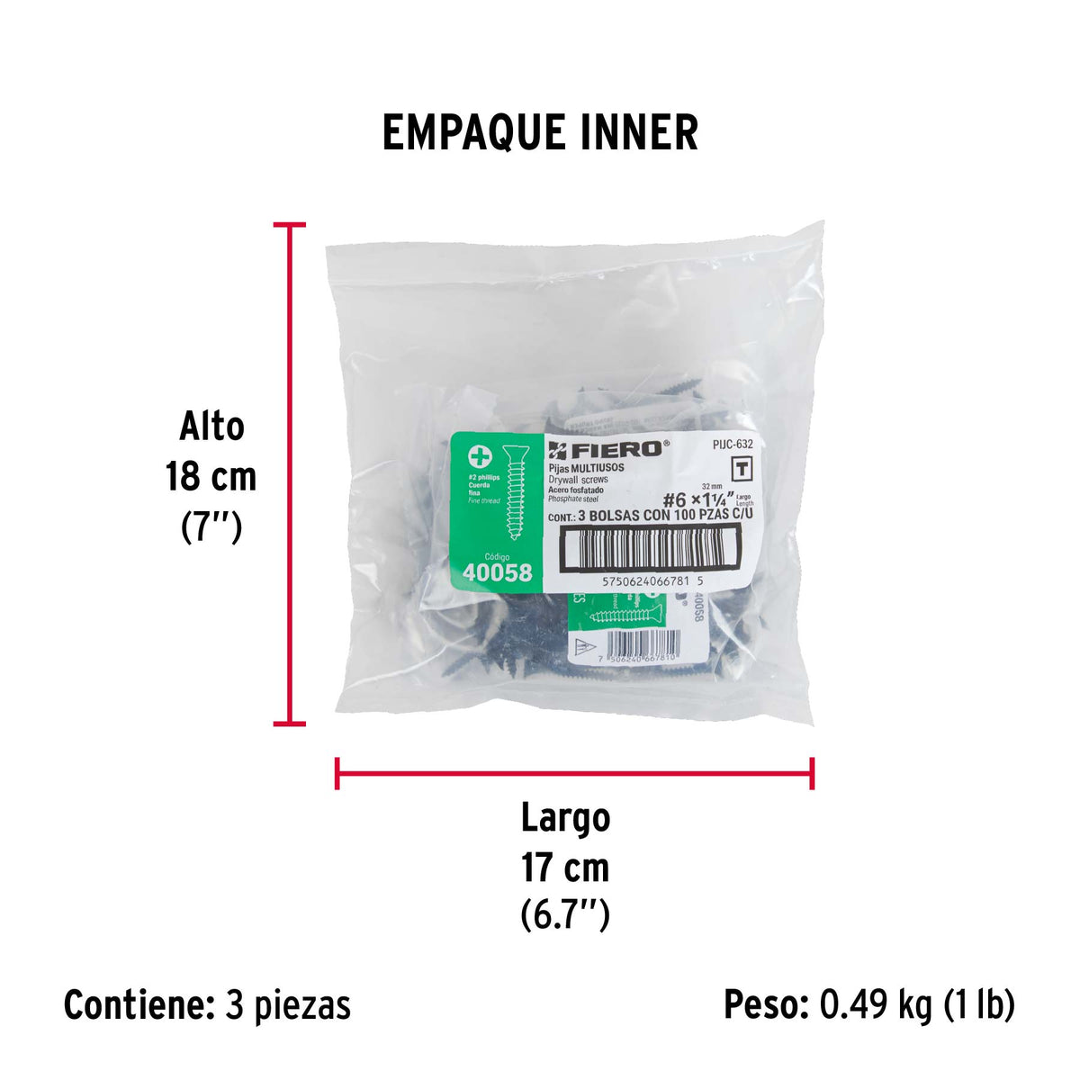 Pija multiusos 6 x 1-1/4", cuerda cerrada, caja 100 piezas