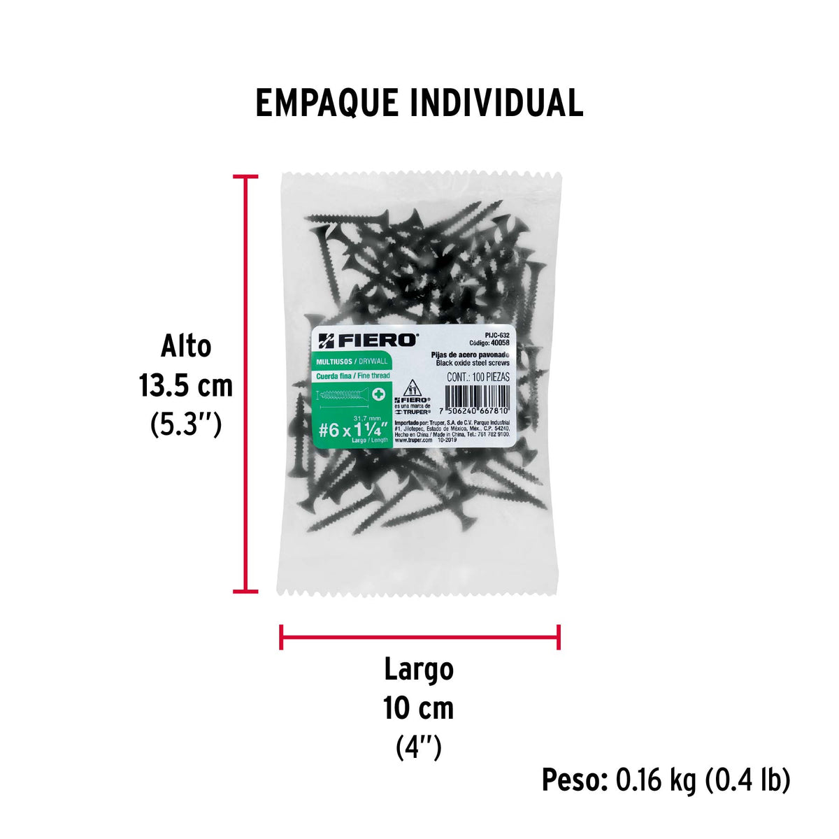 Pija multiusos 6 x 1-1/4", cuerda cerrada, caja 100 piezas
