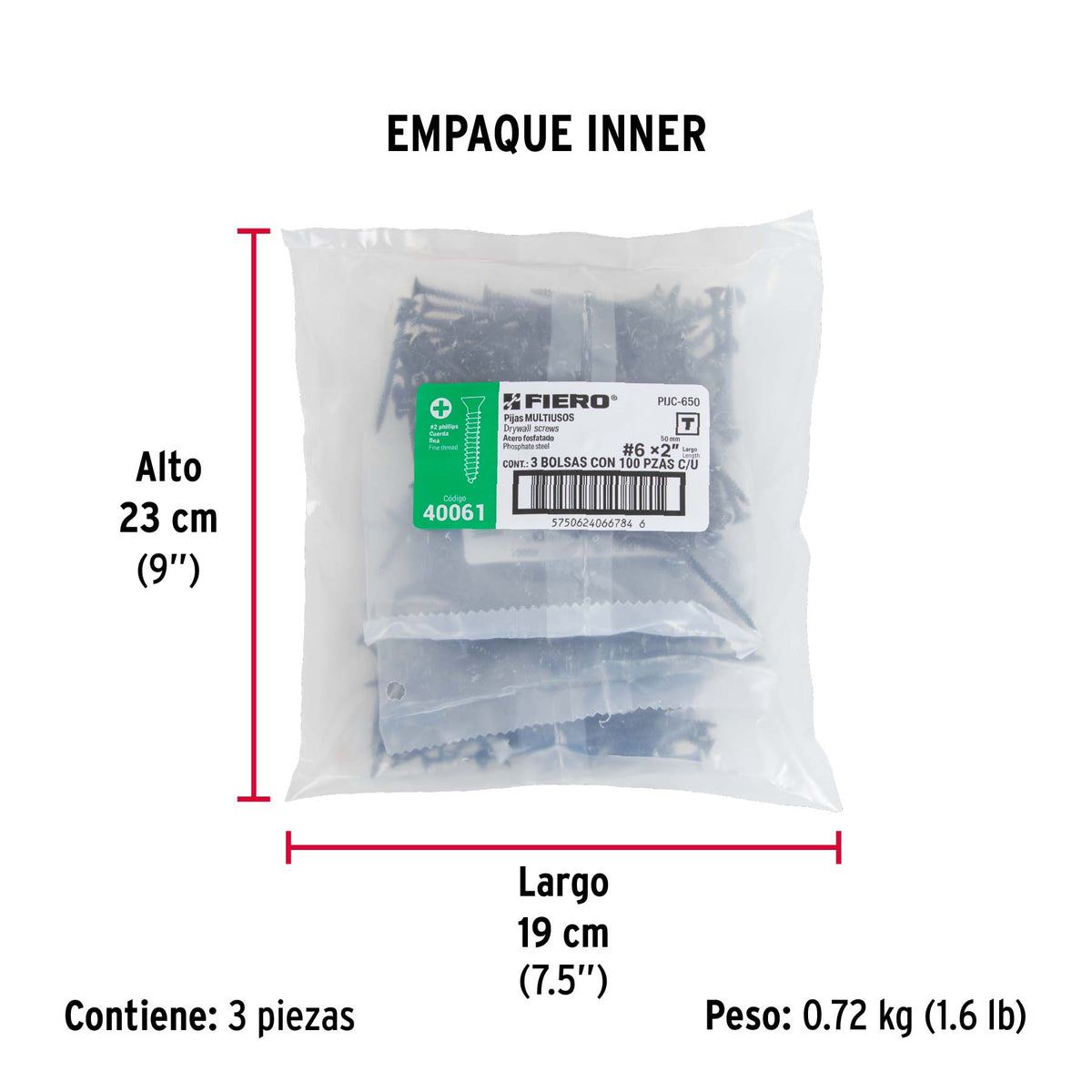 Pija multiusos 6 x 2", cuerda cerrada, caja con 100 piezas