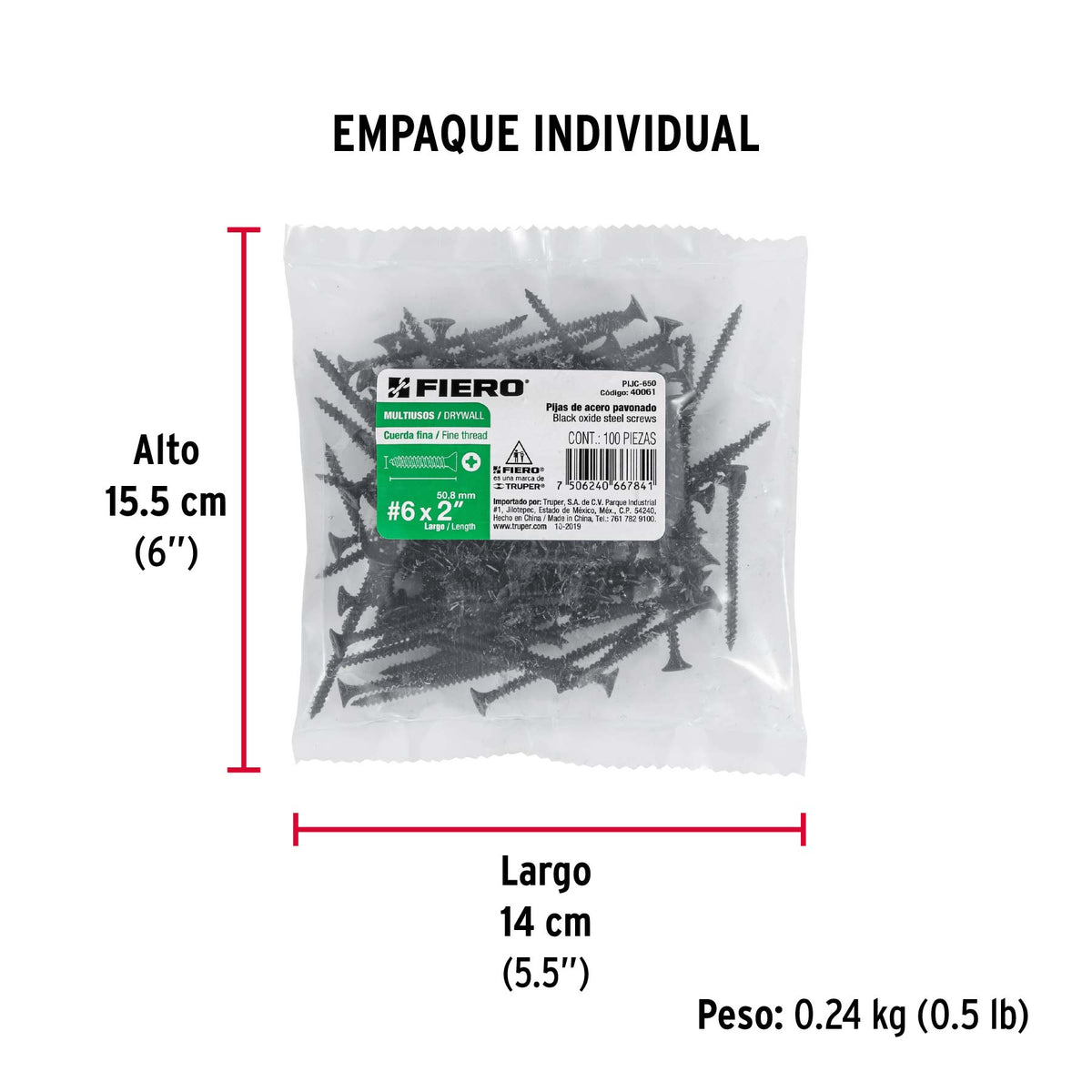 Pija multiusos 6 x 2", cuerda cerrada, caja con 100 piezas