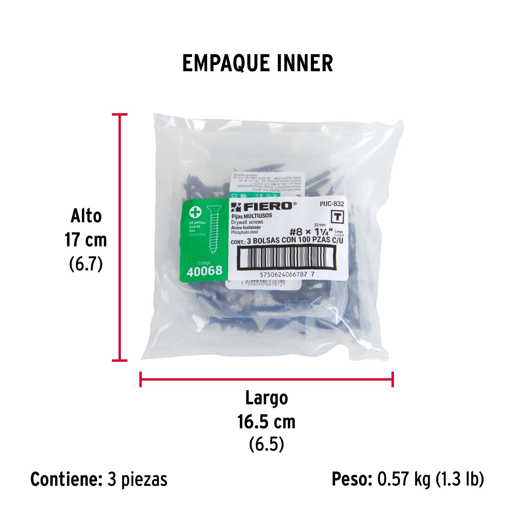 Pija multiusos 8 x 1-1/4", cuerda cerrada, caja 100 piezas