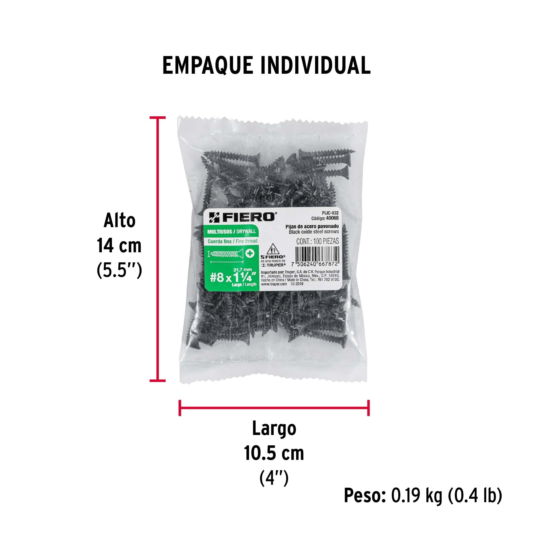 Pija multiusos 8 x 1-1/4", cuerda cerrada, caja 100 piezas